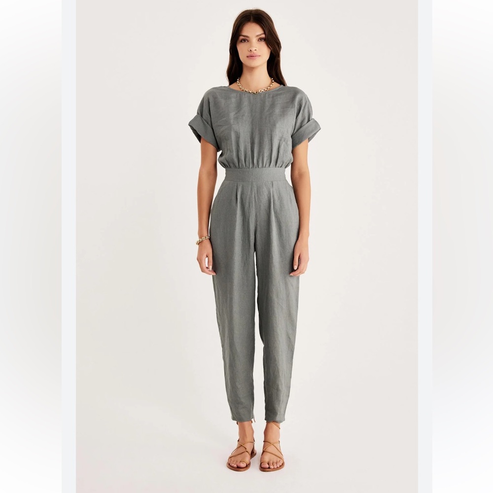 NWT $299 Rumer the Label LouLou 100% Linen Jumpsuit Romper Fern Size XS